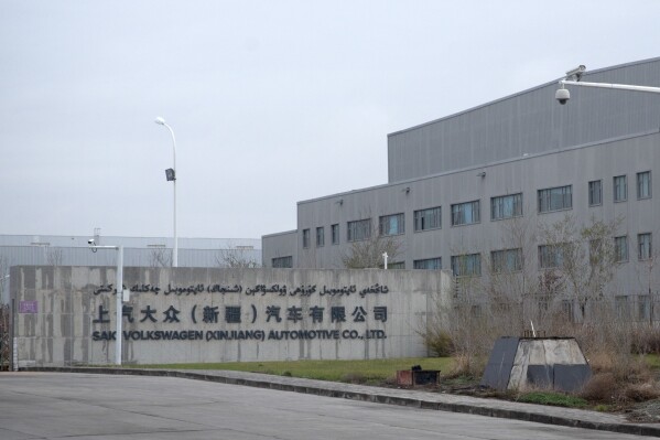 An SAIC Volkswagen plant is seen in the outskirts of Urumqi in northwestern China's Xinjiang Uyghur Autonomous Region, Thursday, April 22, 2021. An audit commissioned by Volkswagen has found no indication of forced labor at its plant in China's Xinjiang region, where Western governments have accused the Chinese government of human rights violations against the Uyghur ethnic minority, announced in a media briefing in Germany on Tuesday Dec. 5, 2023. (AP Photo/Mark Schiefelbein)