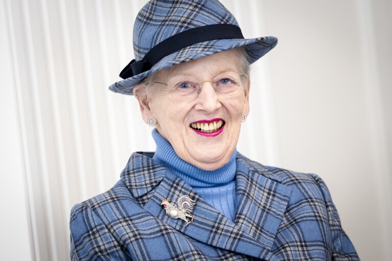 Queen Margrethe greets pupils in the 6th grade at the inauguration of the new Prins Henrik's School in Frederiksberg, Denmark, Wednesday, Feb. 7, 2024. The French school, Prins Henriks Skole, was founded in 1954. Queen Margrethe abdicated from the throne on Jan. 14, 2024. (Ida Marie Odgaard/Ritzau Scanpix via AP)