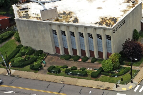 FILE—This file photo shows the garden area outside the Tree of Life Synagogue in the Squirrel Hill neighborhood of Pittsburgh on Aug.1, 2023. A memorial to the 11 worshippers who lost their lives when a gunman opened fire during services on Oct 27, 2018, is planned for the garden area. (APPhoto/Gene J. Puskar)