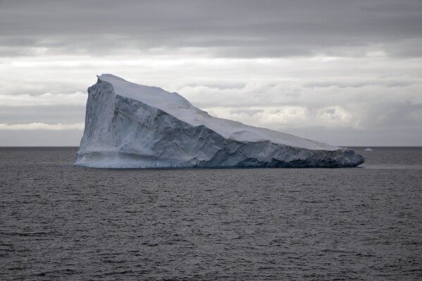 A Iceberg floats at Bransfield Strait, Antarctica, Nov. 23, 2023. (AP Photo/Jorge Saenz)