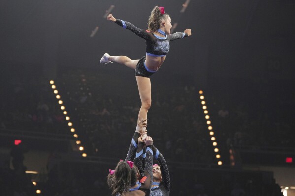 In this image provided by Varsity Spirit, cheerleaders compete during a Varsity Spirit event in March 2025 in Dallas. (Varsity Spirit via AP)