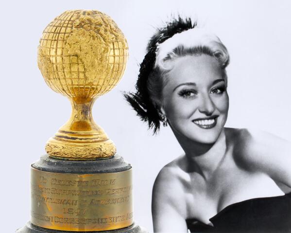Celeste Holm and her 1948 Golden Globe Award for Best Supporting Actress for Gentleman’s Agreement.