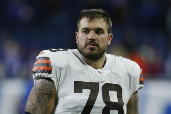 FILE - Cleveland Browns offensive tackle Jack Conklin (78) following an NFL football game against the Buffalo Bills, Sunday, Nov. 20, 2022, in Detroit. Conklin has agreed to a four-year, $60 million contract extension to stay with the Cleveland Browns, a person familiar with the deal told the Associated Press on Thursday, Dec. 22, 2022. (AP Photo/Duane Burleson, File)