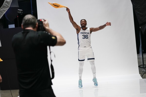 Memphis Grizzlies' Marcus Smart poses for a portrait during the NBA basketball team's media day in Memphis, Tenn. Monday, Oct. 2, 2023. (AP Photo/George Walker IV)