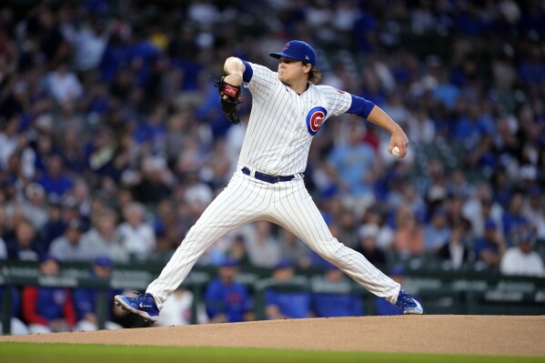 Chicago Cubs starting pitcher Justin Steele delivers during the first inning of the team's baseball game against the Milwaukee Brewers on Tuesday, Aug. 29, 2023, in Chicago. (AP Photo/Charles Rex Arbogast)