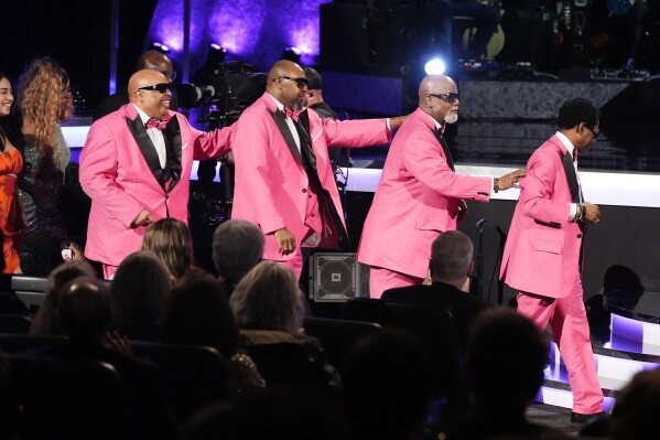 Blind Boys of Alabama are seen before going on stage to accept the award for best roots gospel album for 