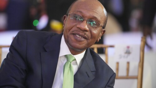 Former Central Bank of Nigeria governor, Godwin Emefiele, attends an event in Lagos, Nigeria, Monday, May 22, 2023. Nigeria's suspended Central Bank governor who was detained for more than a month has been charged following a court directive, the secret police said Thursday, July 13. Emefiele of the Central Bank of Nigeria was charged after he was investigated for alleged 