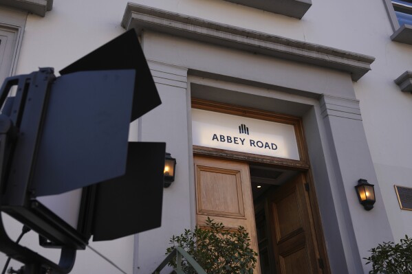 An entrance of Abbey Road's Studio is seen in London on Thursday, March 27, 2025. (AP Photo/Kin Cheung)