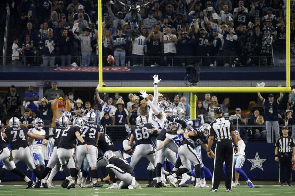 Raiders beat Cowboys 36-33 in OT on field goal after penalty