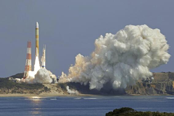 An H3 rocket lifts off from Tanegashima Space Center in Kagoshima, southern Japan Tuesday, March 7, 2023. (Kyodo News via AP)