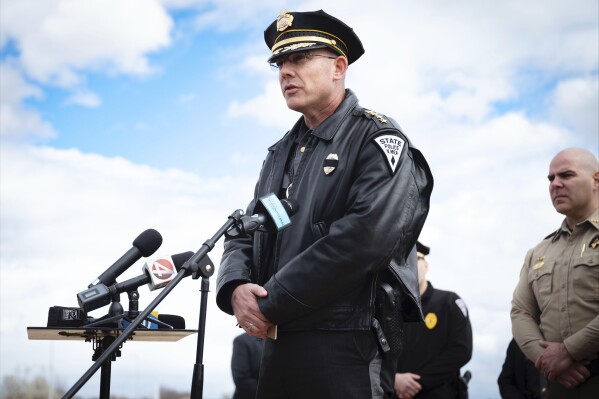 New Mexico State Police Chief Troy Weisler addresses reporters during a news conference in Albuquerque, N.M., on Sunday, March 17, 2024. (Jessica Baca/Albuquerque Journal via AP)