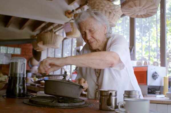 This image released by Honeywater Films shows Diana Kennedy in a scene from the documentary "Diana Kennedy: Nothing Fancy." The documentary traces the unlikely rise of an Englishwoman who became one of the most respected authorities on Mexican food. She's been called “the Julia Child of Mexico,” “the Mick Jagger of Mexican Cuisine” and even the “Indiana Jones of food.” (Honeywater Films via AP)