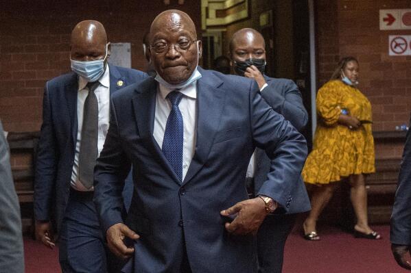 FILE - Former South African President Jacob Zuma at the High Court in Pietermaritzburg, South Africa, on Jan. 31, 2022. Beleaguered Zuma has said he is ready to make a surprise return to politics by standing for a top leadership position at the ruling African National Congress' elective conference in December. (AP Photo/Jerome Delay)