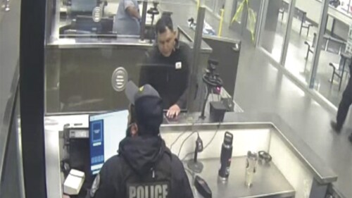 This Jan. 25, 2022, still image provided by the U.S. Department of Justice shows Bryant Rivera of Downey, Calif, on a U.S. Customs and Border security camera. U.S. authorities on Thursday, July 6, 2023, arrested Rivera, accused of killing three women in the Mexican border city of Tijuana and crossing back and forth across the border after each of the deaths that occurred over the course of nearly a year starting in 2021. (U.S. Department of Justice via AP)