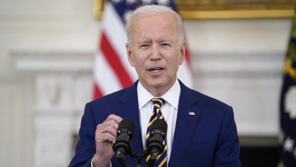 FILE - In this June 18, 2021, file photo, President Joe Biden speaks in the State Dining Room of the White House in Washington. (AP Photo/Evan Vucci, File)