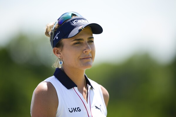 Lexi Thompson walks off the second tee during the second round of the U.S. Women's Open golf tournament at Lancaster Country Club, Friday, May 31, 2024, in Lancaster, Pa. (AP Photo/Matt Slocum)