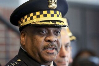 FILE - In this March 26, 2019, file photo, Chicago Police Superintendent Eddie Johnson speaks during a news conference in Chicago. A federal judge Wednesday, March 20, 2024, dismissed a lawsuit filed by a Chicago police officer that alleged sexual assault by former police Superintendent Eddie Johnson, who was out drinking with her the night he was found asleep behind the wheel of his SUV. (AP Photo/Teresa Crawford, File)