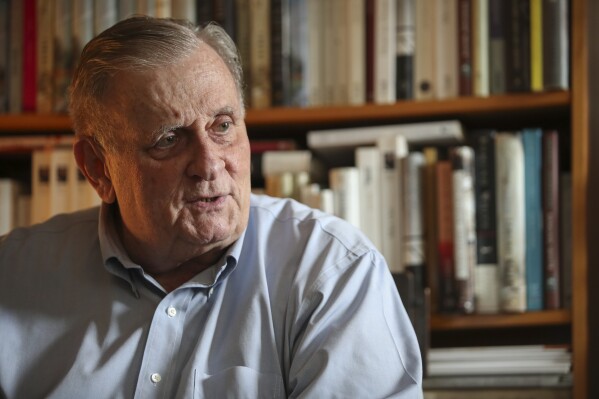 Author Edmund White appears at his home in New York, Tuesday, Aug. 27, 2019. (AP Photo/Mary Altaffer, file)