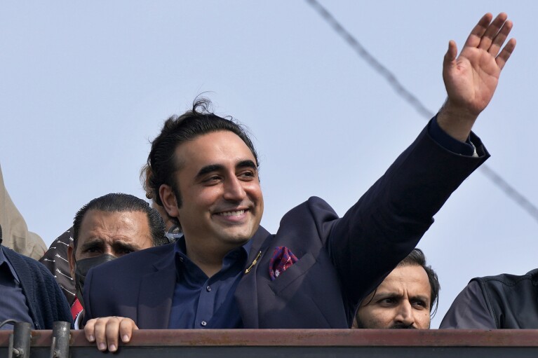 Bilawal Bhutto Zardari, Chairman of Pakistan People's Party, waves to his supporters during an election campaign rally, in Karachi, Pakistan, Monday, Feb. 5, 2024. More than 120 million voters in Pakistan get to elect a new parliament on Thursday. The elections are the twelfth in the country's 76-year history, which has been marred by economic crises, military takeovers and martial law, militancy, political upheavals and wars with India. (AP Photo/Fareed Khan)