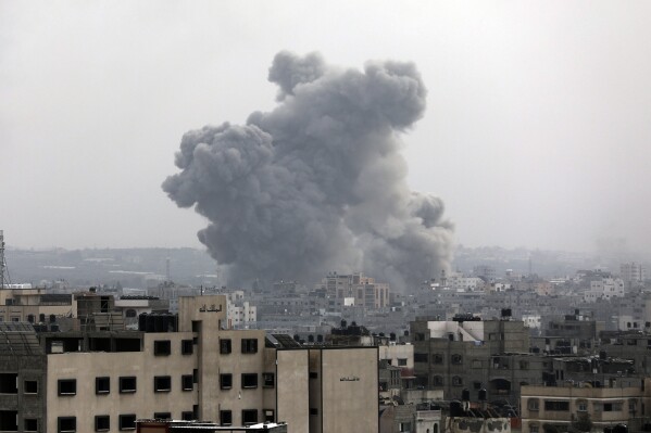 Smoke rises following Israeli bombardment on Gaza City, Sunday, Oct. 29, 2023. (AP Photo/Abed Khaled)