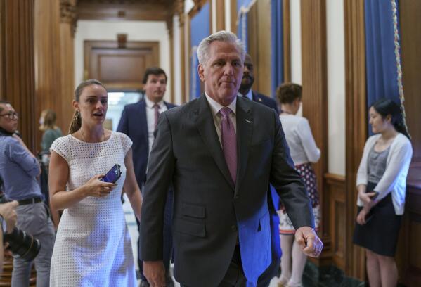 House Minority Leader Kevin McCarthy, R-Calif., walks to the chamber as the House returns following a recess, at the Capitol in Washington, Monday, June 14, 2021. (AP Photo/J. Scott Applewhite)