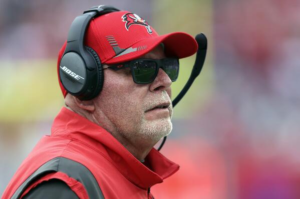 Tampa Bay Buccaneers head coach Bruce Arians watches play against the Philadelphia Eagles during the second half of an NFL wild-card football game Sunday, Jan. 16, 2022, in Tampa, Fla. (AP Photo/Mark LoMoglio)