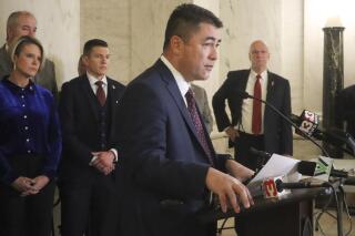 FILE - West Virginia Senate Majority Leader Republican Tom Takubo speaks during a press conference outside the Senate chamber at the state Capitol in Charleston, W.Va., on Feb. 8, 2023. Divided Republicans on a West Virginia state Senate committee voted to advance a bill Thursday, March 2, that would outlaw certain kinds of healthcare for transgender youth. Takubo, a pulmonologist, called the bill a “dramatic overreach.” (AP Photo/Leah Willingham, File)