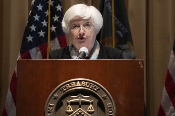 Treasury Secretary Janet Yellen speaks at the IRS about the upcoming tax filing season Tuesday, Nov. 7, 2023, at IRS headquarters in Washington. (AP Photo/Jacquelyn Martin)
