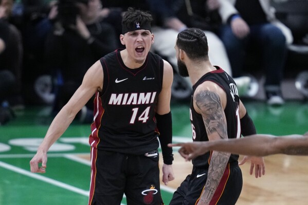 Herro scores 24, Heat hit franchise playoff-record 23 3s to beat Boston and even series 1-1