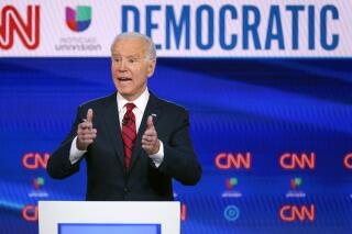FILE - In this March 15, 2020, file photo, former Vice President Joe Biden, participates in a Democratic presidential primary debate with Sen. Bernie Sanders, I-Vt., not seen, at CNN Studios in Washington. This may be the best of times politically for Biden, who won three massive endorsements over the last week, none bigger than former rival Bernie Sanders. (AP Photo/Evan Vucci, File)