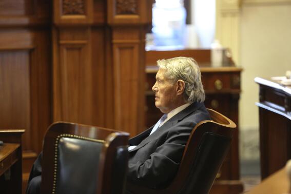 South Carolina Senate Finance Committee Chairman Harvey Peeler, R-Gaffney, listens to a debate on how to spend more than $2 billion in federal money for COVID-19 relief and plutonium storage fines on Tuesday, Feb. 15, 2022, in Columbia, S.C. (AP Photo/Jeffrey Collins)
