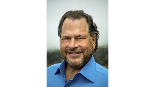 In this undated photo provided by Salesforce, CEO Marc Benioff poses for a photo. (Christie Hemm Klok/Salesforce via AP)