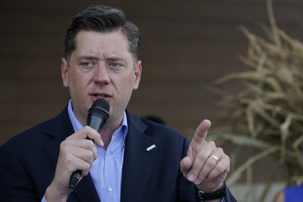 FILE - Oklahoma City Mayor David Holt speaks, Sept. 1, 2021, in Oklahoma City. Holt unveiled a proposal on Tuesday, Sept. 12, 2023, for a new $900 million downtown arena that would keep the NBA’s Thunder in the city through at least 2050 if approved by voters. (AP Photo/Sue Ogrocki, File)