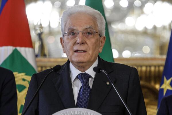 Italian President Sergio Mattarella speaks at the Quirinale Presidential palace in Rome, Thursday, July 21, 2022. Italy’s president says he has dissolved Parliament after Premier Mario Draghi’s coalition fell apart. No date was set for a new election, but President Sergio Mattarella said it must be held within 70 days under Italy’s Constitution. Mattarella said he decided on early elections because the lack of support for Draghi also indicated there was no possibility of forming another government that could carry a majority of lawmakers. (Giuseppe Lami, Pool Photo via AP)