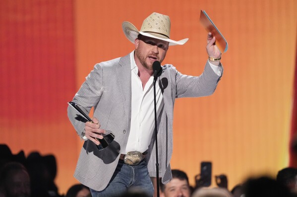 Cody Johnson accepts the prize for the song of the year for "Dirt cheap" During the 60th annual Academy of Country Music Awards on Thursday, May 8, 2025, in Frisco, Texas. (AP Photo/Chris Pizzello)