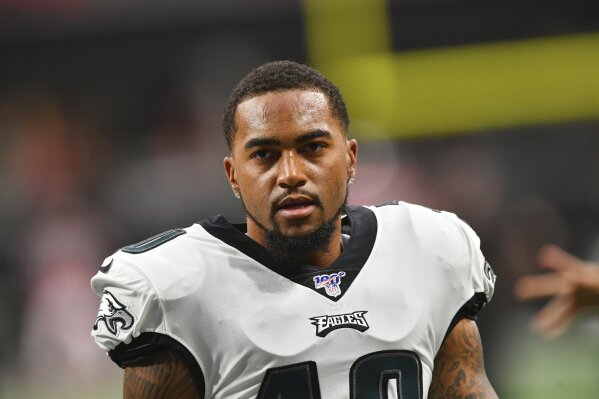 FILE - In this Sept. 15, 2019, file photo, Philadelphia Eagles wide receiver DeSean Jackson (10) warms up before an NFL football game against the Atlanta Falcons, in Atlanta. Jackson has apologized after backlash for sharing anti-Semitic posts on social media over the weekend. “My post was definitely not intended for anybody of any race to feel any type of way, especially the Jewish community,” Jackson said in a video he posted on Instagram on Tuesday, July 7, 2020. (AP Photo/John Amis, File)