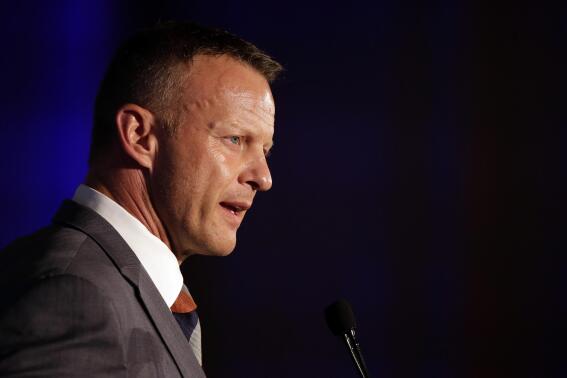 Auburn head coach Bryan Harsin speaks to reporters during an NCAA college football news conference at the Southeastern Conference media days, Thursday, July 22, 2021, in Hoover, Ala. (AP Photo/Butch Dill)