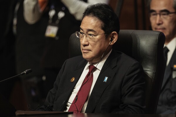 Japan's Prime Minster Fumio Kishida attends the East Asia Summit at the Association of the Southeast Asian Nations (ASEAN) Summit in Jakarta, Indonesia, Thursday, Sept. 7, 2023. (Yasuyoshi Chiba/Pool Photo via AP)