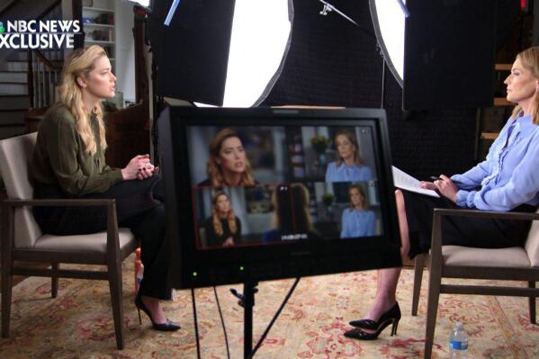 This image released by NBC News shows journalist Savannah Guthrie, right, during an exclusive interview with actor Amber Heard, airing Tuesday, June 14 and Wednesday, June 15 on NBC's "Today" show and Friday, June 17 on "Dateline NBC." (NBC News via AP)