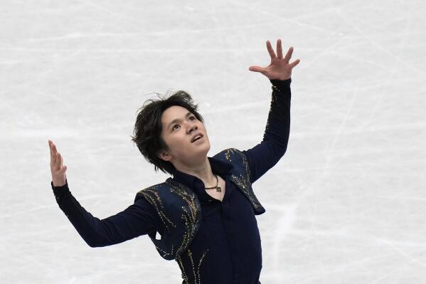 Shoma Uno of Japan performs in the men free program at the Figure Skating World Championships in Montpellier, south of France, Saturday, March 26, 2022. (AP Photo/Francisco Seco)