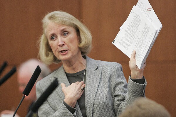 FILE - Del. Vivian Watts, D-Fairfax, gestures as she addresses the House of Delegates on transportation issues at the Capitol in Richmond, Va., Tuesday, Jan. 23, 2007. In Virginia’s part-time legislature, there’s broad agreement that some type of time management is needed for public comment at public hearings on proposed legislation. But after victims of violent crime were cut off or prevented from speaking altogether during a recent hearing, Virginia’s governor and other Republican leaders criticized the strict limitations on public comment. (AP Photo/Steve Helber, File)