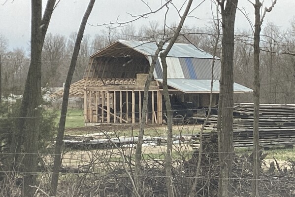 This image provided by the National Weather Service shows property damaged by a tornado in an Amish community in Bethel, Mich. (National Weather Service via AP)