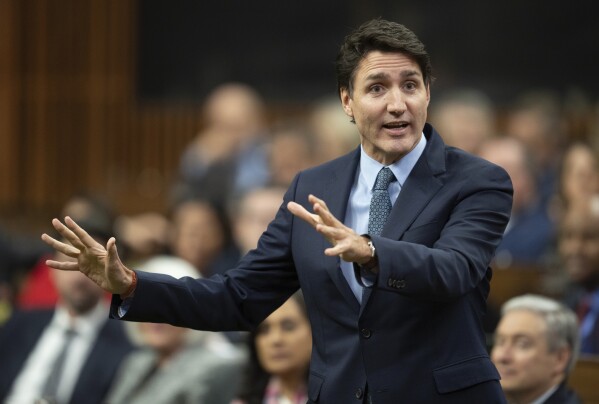 Canada Prime Minister Justin Trudeau responds to a question from the opposition during Question Period in Ottawa, Wednesday, Nov. 20, 2024. (Adrian Wyld/The Canadian Press via AP)