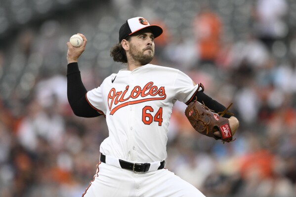 Baltimore Orioles starting pitcher Dean Kremer throws during the second inning of a baseball game against the New York Yankees, Tuesday, April 30, 2024, in Baltimore. (AP Photo/Nick Wass)