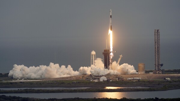 A SpaceX Falcon 9 rocket lifts off from Kennedy Space Center's Launch Pad 39-A, Thursday, Jan. 18, 2024, in Cape Canaveral, Fla. Four private astronauts are making a trip to the International Space Station. (AP Photo/John Raoux)