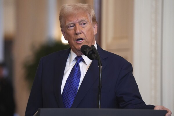 President Donald Trump speaks before signing the Laken Riley Act in the East Room of the White House, Wednesday, Jan. 29, 2025, in Washington. (AP Photo/Evan Vucci)