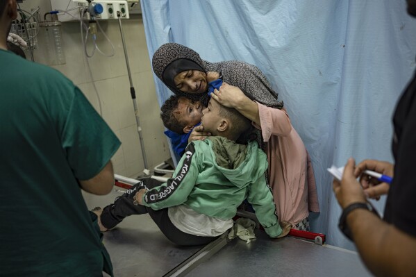 Palestinians wounded in Israeli bombardment of the Gaza Strip wait for treatment at a hospital in Khan Younis, Wednesday, Nov. 15, 2023. ( AP Photo/Fatima Shbair)