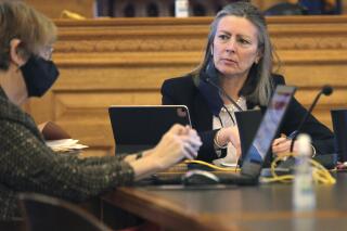 Kansas state Sen. Kellie Warren, R-Leawood, presides as the Senate Judiciary Committee's chair over a meeting at the Statehouse on Wednesday, March 31, 2021, in Topeka, Kan. Warren has launched a campaign for Kansas attorney general. (AP Photo/John Hanna)