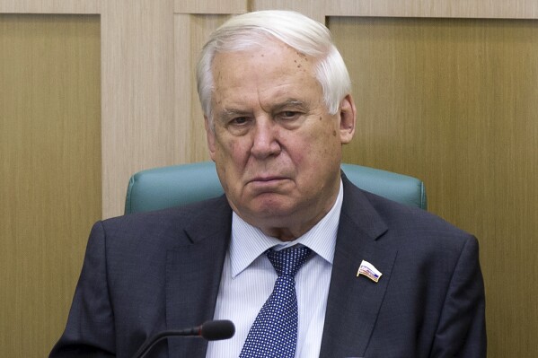 FILE - Former Soviet Prime Minister Nikolai Ryzhkov attends a session of the Federation Council, Russian parliament's upper house, in Moscow, Russia, Wednesday, June 25, 2014. Ryzhkov, former Soviet prime minister who presided over failed efforts to shore up the crumbling economy in the final years before the collapse of the USSR, has died at age 94. (AP Photo/Alexander Zemlianichenko, File)