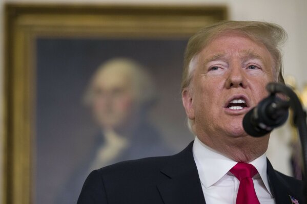 
              President Donald Trump speaks about the partial government shutdown, immigration and border security in the Diplomatic Reception Room of the White House, in Washington, Saturday, Jan. 19, 2019.(AP Photo/Alex Brandon)
            